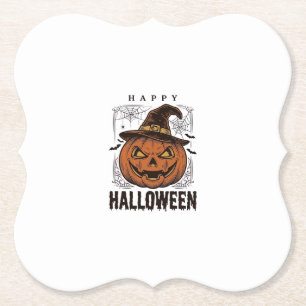Klassiek Gelukkig Halloween Pompoen Gravure Ontwer Kartonnen Onderzetters
