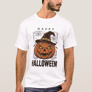 Klassiek Gelukkig Halloween Pompoen Gravure Ontwer T-shirt