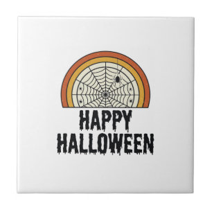 Klassiek Gelukkig Halloween Spinnenweb Vectorontwe Tegeltje