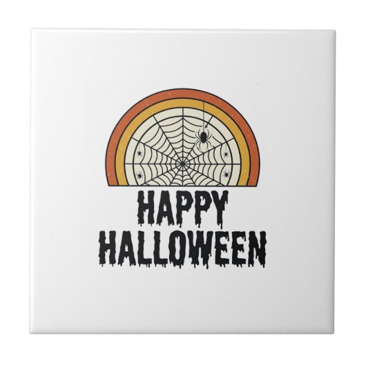 Klassiek Gelukkig Halloween Spinnenweb Vectorontwe Tegeltje (Voorkant)