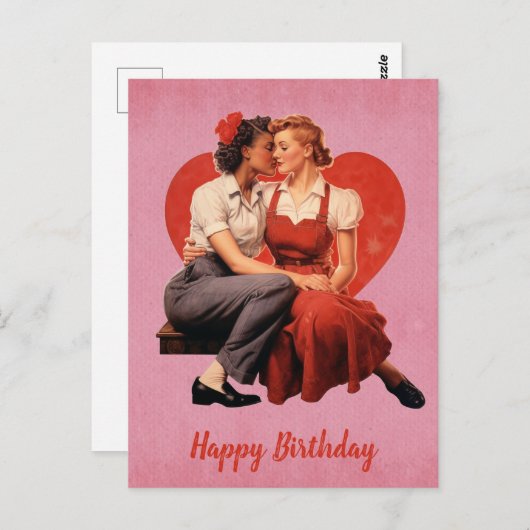 Klassiek gelukkig verjaardagsfeest lesbisch paar briefkaart (Voorkant / Achterkant)