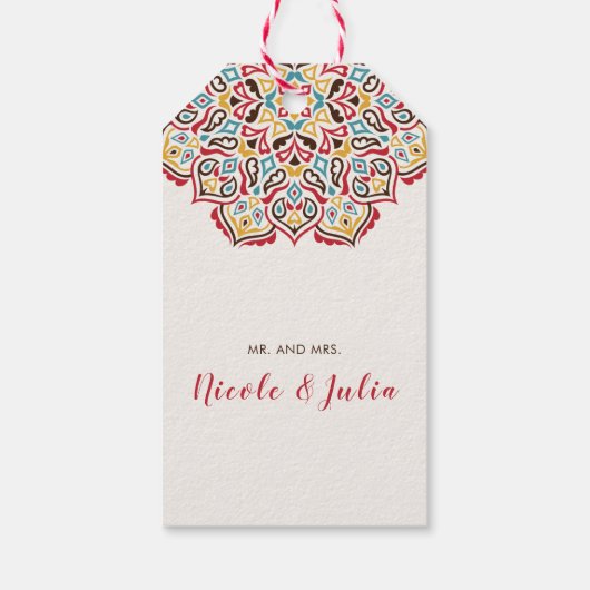 Klassiek geometrisch mandala patroon bruiloft cadeaulabel (Achterkant)