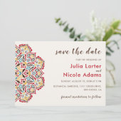 Klassiek geometrisch mandala patroon bruiloft save the date (Staand voorkant)