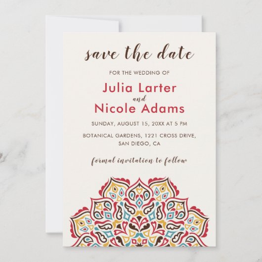 Klassiek geometrisch mandala patroon bruiloft save the date (Voorkant)