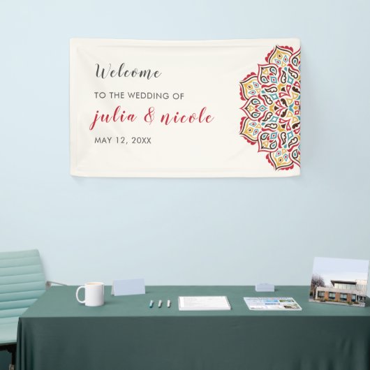 Klassiek geometrisch mandala-patroon bruiloft spandoek (Beurs)