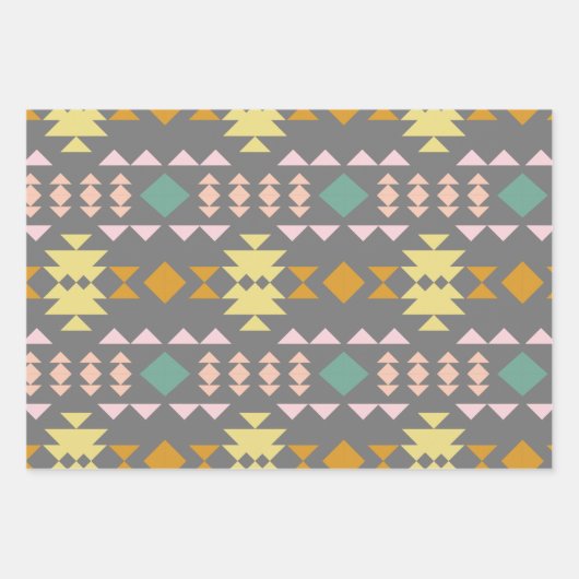 Klassiek geometrisch patroon in geel en grijs inpakpapier vel (Voorkant 3)