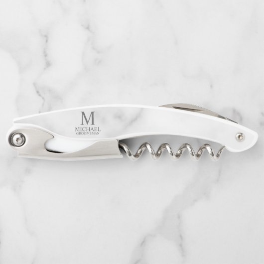 Klassiek gepersonaliseerd bruidsjonker monogram en kurkentrekker (Voorkant)