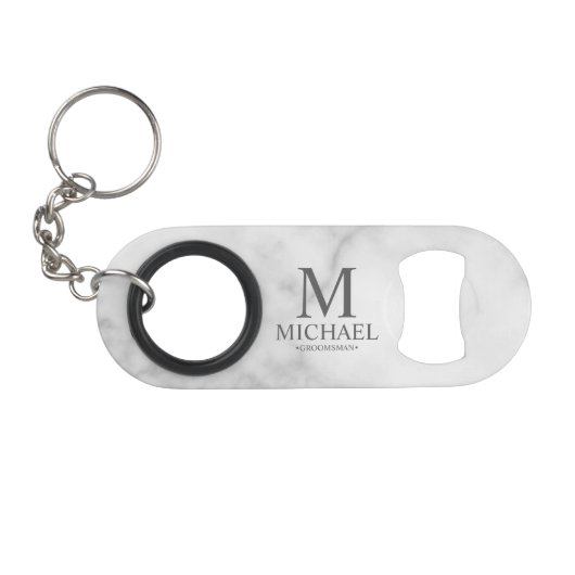 Klassiek gepersonaliseerd bruidsjonker monogram en mini flessenopener (Voorkant (Horizontaal))