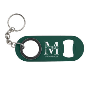 Klassiek gepersonaliseerd bruidsjonker monogram en mini flessenopener