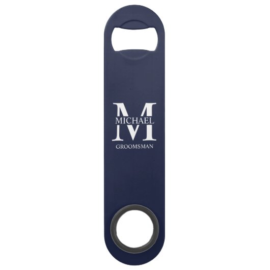 Klassiek gepersonaliseerd bruidsjonker monogram en speed flessenopener (Voorkant)