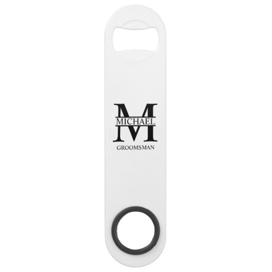 Klassiek gepersonaliseerd bruidsjonker monogram en speed flessenopener (Voorkant)