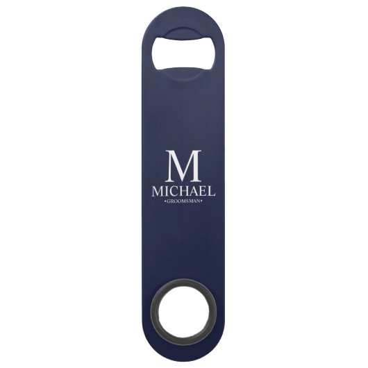 Klassiek gepersonaliseerd bruidsjonker monogram en speed flessenopener (Voorkant)