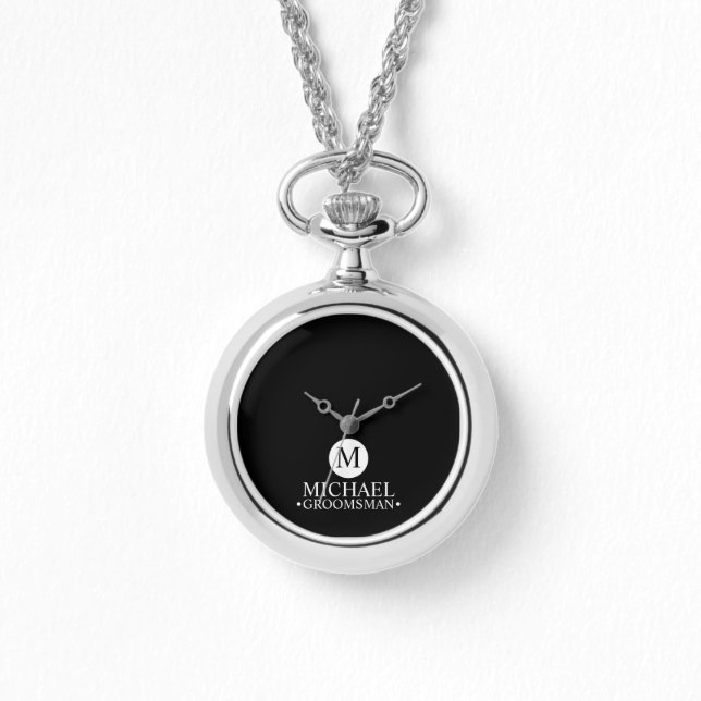 Klassiek gepersonaliseerd bruidsjonkersmonogram en horloge (Voorkant)