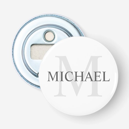 Klassiek gepersonaliseerd monogram en naam button flesopener (Voorkant)