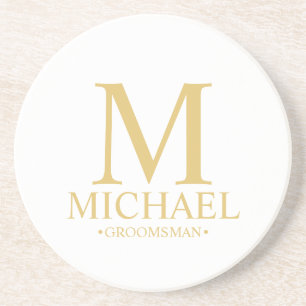 Klassiek gepersonaliseerd monogram en naam groomsm zandsteen onderzetter
