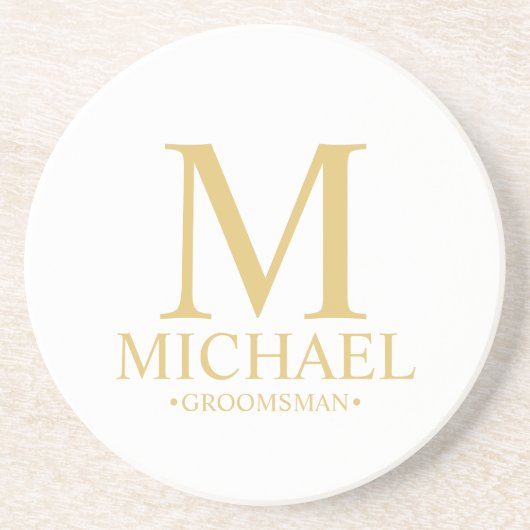Klassiek gepersonaliseerd monogram en naam groomsm zandsteen onderzetter (Voorkant)