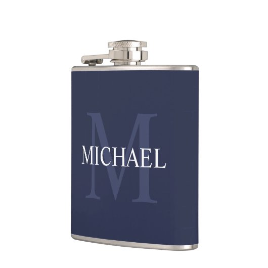 Klassiek gepersonaliseerd monogram en naam Navy Bl Heupfles (Links)