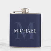 Klassiek gepersonaliseerd monogram en naam Navy Bl Heupfles