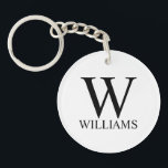 Klassiek gepersonaliseerd monogram en naam sleutelhanger<br><div class="desc">De gepersonaliseerde Monogram en de Gift van de Naam kenmerkt gepersonaliseerd monogram en de naam in zwarte klassieke serif doopvontstijl op witte achtergrond. Ideaal voor vakantie, gezinshereniging en voor speciale gelegenheden.</div>