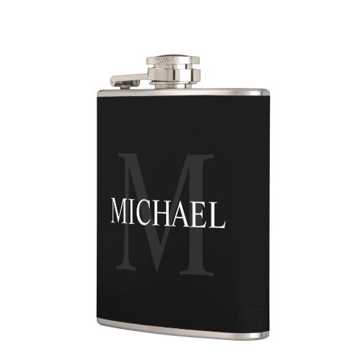 Klassiek gepersonaliseerd monogram en naam zwart heupfles (Links)