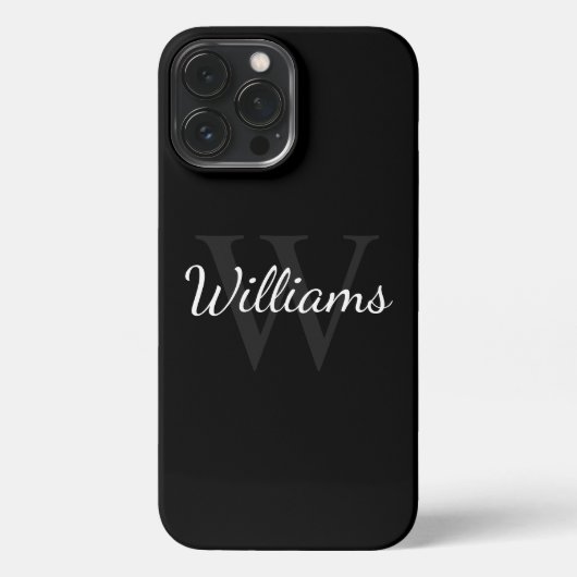 Klassiek gepersonaliseerd monogram en naam zwart iPhone hoesje (Achterkant)
