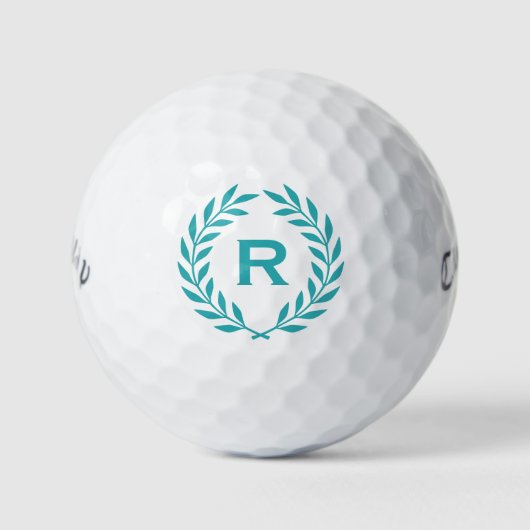 Klassiek gepersonaliseerd monogram krans turquoise golfballen (Voorkant)