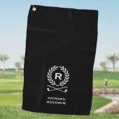 Klassiek gepersonaliseerd monogram krans zwart golfhanddoek