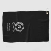 Klassiek gepersonaliseerd monogram krans zwart golfhanddoek (Horizontaal)