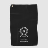 Klassiek gepersonaliseerd monogram krans zwart golfhanddoek (Voorkant)