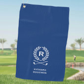 Klassiek gepersonaliseerd monogram naam blauw golfhanddoek