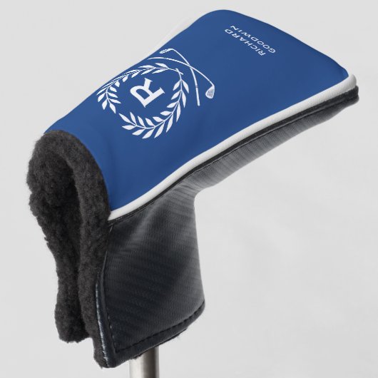 Klassiek gepersonaliseerd monogram naam Blue Putte Golfheadcover (3/4 voorkant)