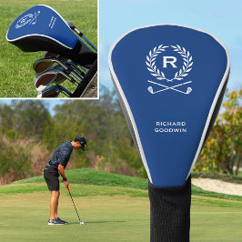 Klassiek gepersonaliseerd monogram naam krans blau golfheadcover