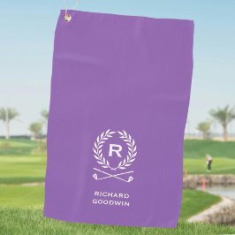 Klassiek gepersonaliseerd monogram naam Paarse Golfhanddoek