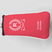 Klassiek gepersonaliseerd monogram naam rode putte golfheadcover (Voorkant)