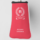 Klassiek gepersonaliseerd monogram naam rode putte golfheadcover (Draai 90)