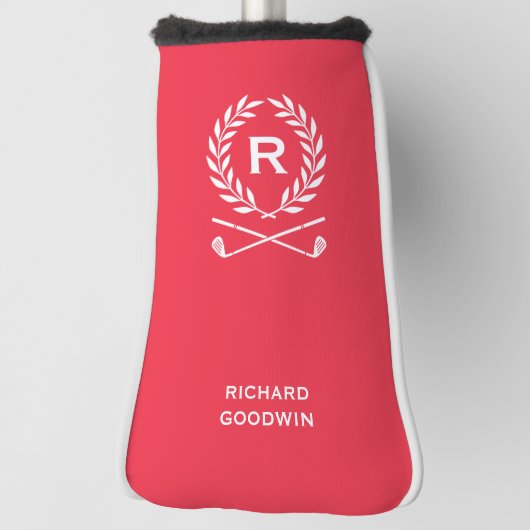 Klassiek gepersonaliseerd monogram naam rode putte golfheadcover (Draai 90)