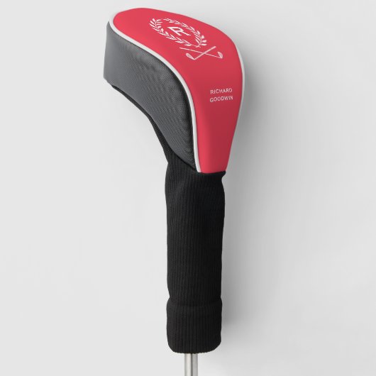 Klassiek gepersonaliseerd monogram naam rood golfheadcover (Schuin)