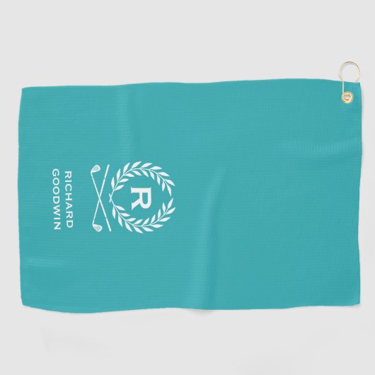 Klassiek gepersonaliseerd monogram naam Turquoise Golfhanddoek (Horizontaal)