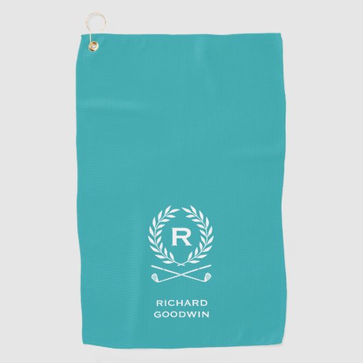 Klassiek gepersonaliseerd monogram naam Turquoise Golfhanddoek (Voorkant)