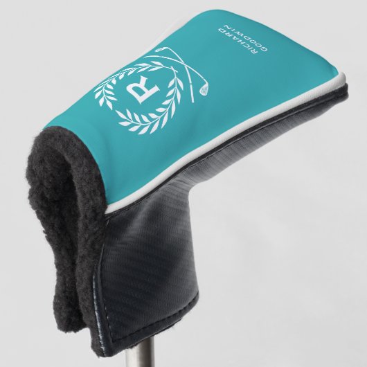 Klassiek gepersonaliseerd monogram naam Turquoise Golfheadcover (3/4 voorkant)