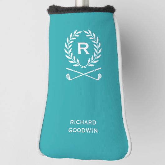 Klassiek gepersonaliseerd monogram naam Turquoise Golfheadcover (Draai 90)