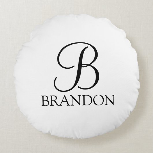 Klassiek gepersonaliseerd schriftmonogram en naam rond kussen (Voorkant)
