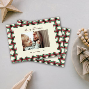 Klassiek geruit patroon Script Prettig Kerstfeest Feestdagenkaart