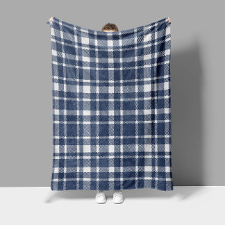 Klassiek geruit plaid patroon-donkernblauw en wit fleece deken