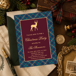 Klassiek geruit rendier bordeaux kerstfeest kaart