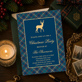 Klassiek geruit rendier navyblauw kerstfeest kaart