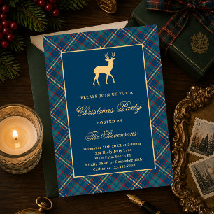 Klassiek geruit rendier navyblauw kerstfeest kaart