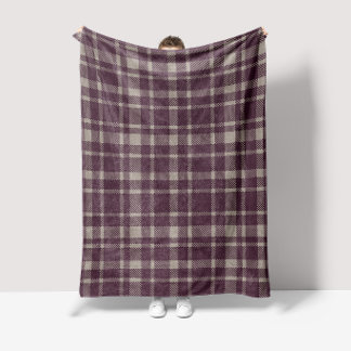 Klassiek geruit tartanpatroon-gedempte aubergine fleece deken