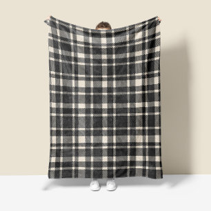 Klassiek geruit tartanpatroon- houtskoolzwart fleece deken