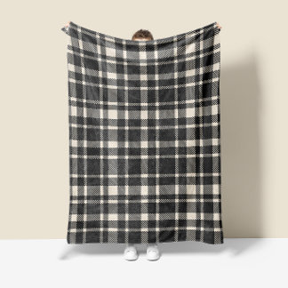 Klassiek geruit tartanpatroon- houtskoolzwart fleece deken